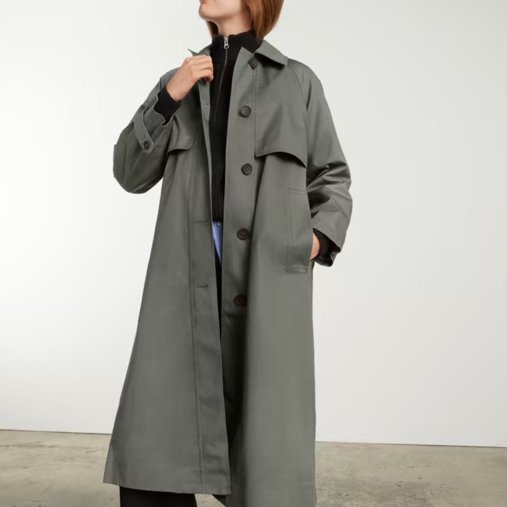 Everlane The Long Mac Coat Women Size XXS Pewter Green Brand New NWT MSRP $228